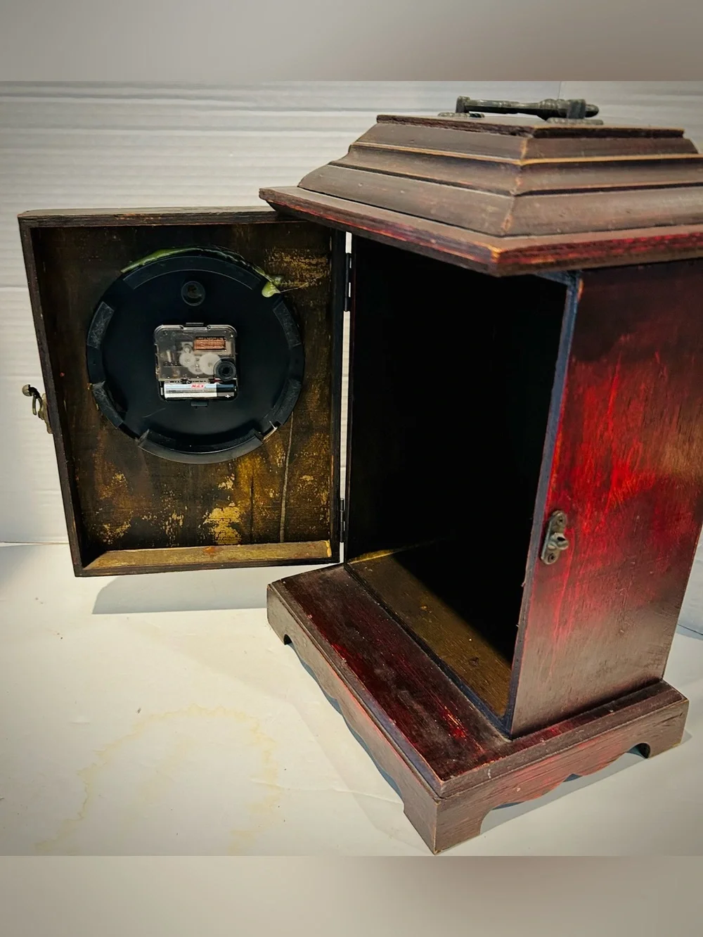 Hidden Safe Mantle Clock Wooden Farmhouse Cottagegoth Dark Academia Dorm Decor